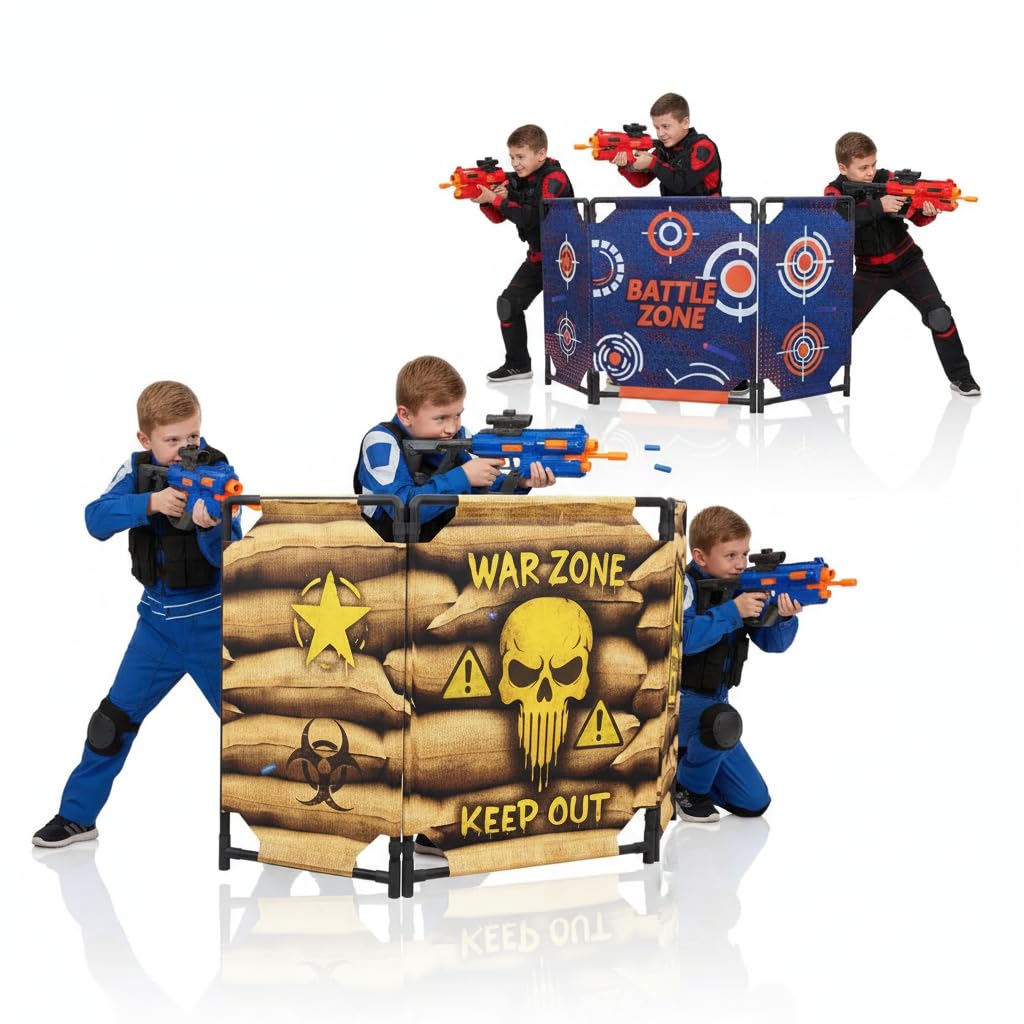 SINCOLINE 2-Pack Tactical Bunker & Foam Blaster Target 59x34” Combat Battle Zone Bunker Fort, Compatible with Laser Tag, Water Gun & Birthday Activities, Foldable Wall for Active Play