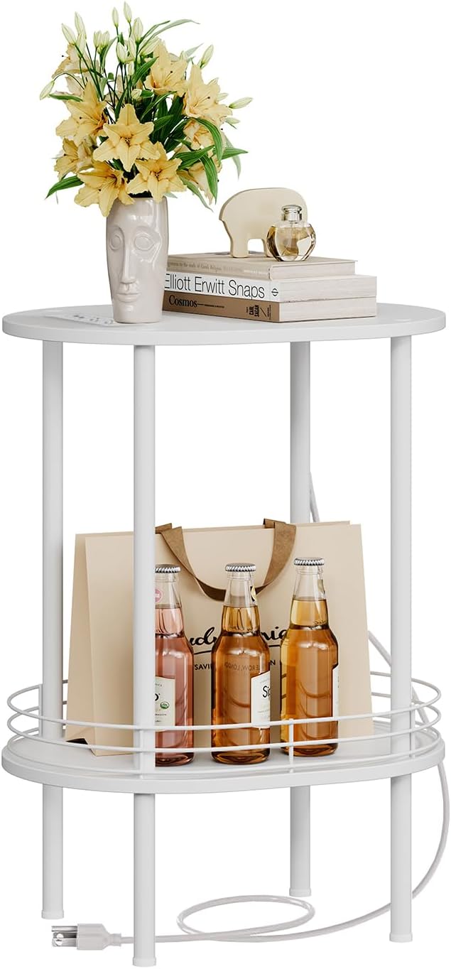 DGSANDGO White Side Table with Charging Station, Side Tables Living Room