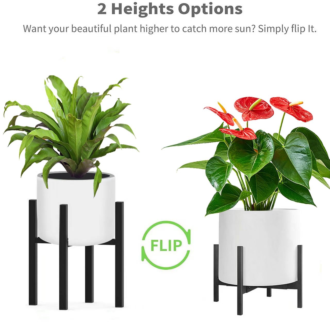 BSTMAI Metal Plant Stand, Adjustable Size Fits 10 12 13 14 15 16 Inches Large Planter Pot,Mid Century Expandable Plant Holder Indoor Outdoor Corner (HeavyBlack, Fits all pots between 8" and 16")