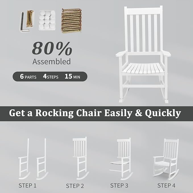 Outvita Outdoor Rocking Chair, Solid Wood High Back Rocker, All Weather Lounge