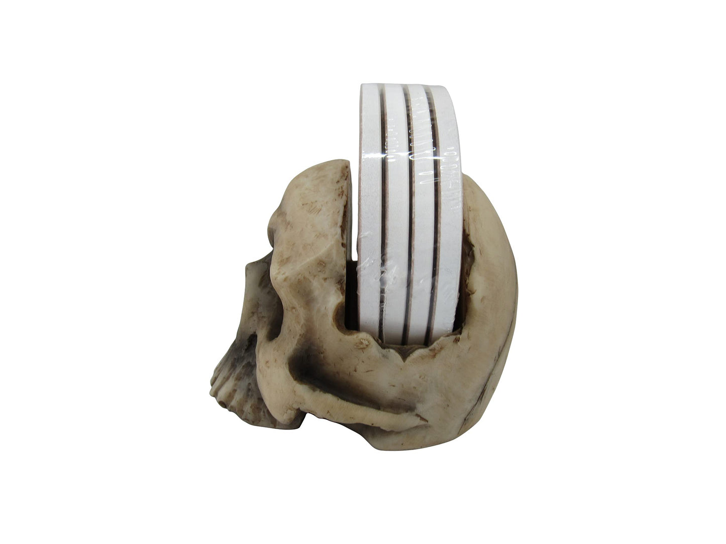 DWK Decorative Skull Holder with Drink Absorbent Coasters | 4 Piece Coasters for Drinks Absorbent with Holder Set | Goth Kitchen Accessories and Skull Bar Decor - 5"…