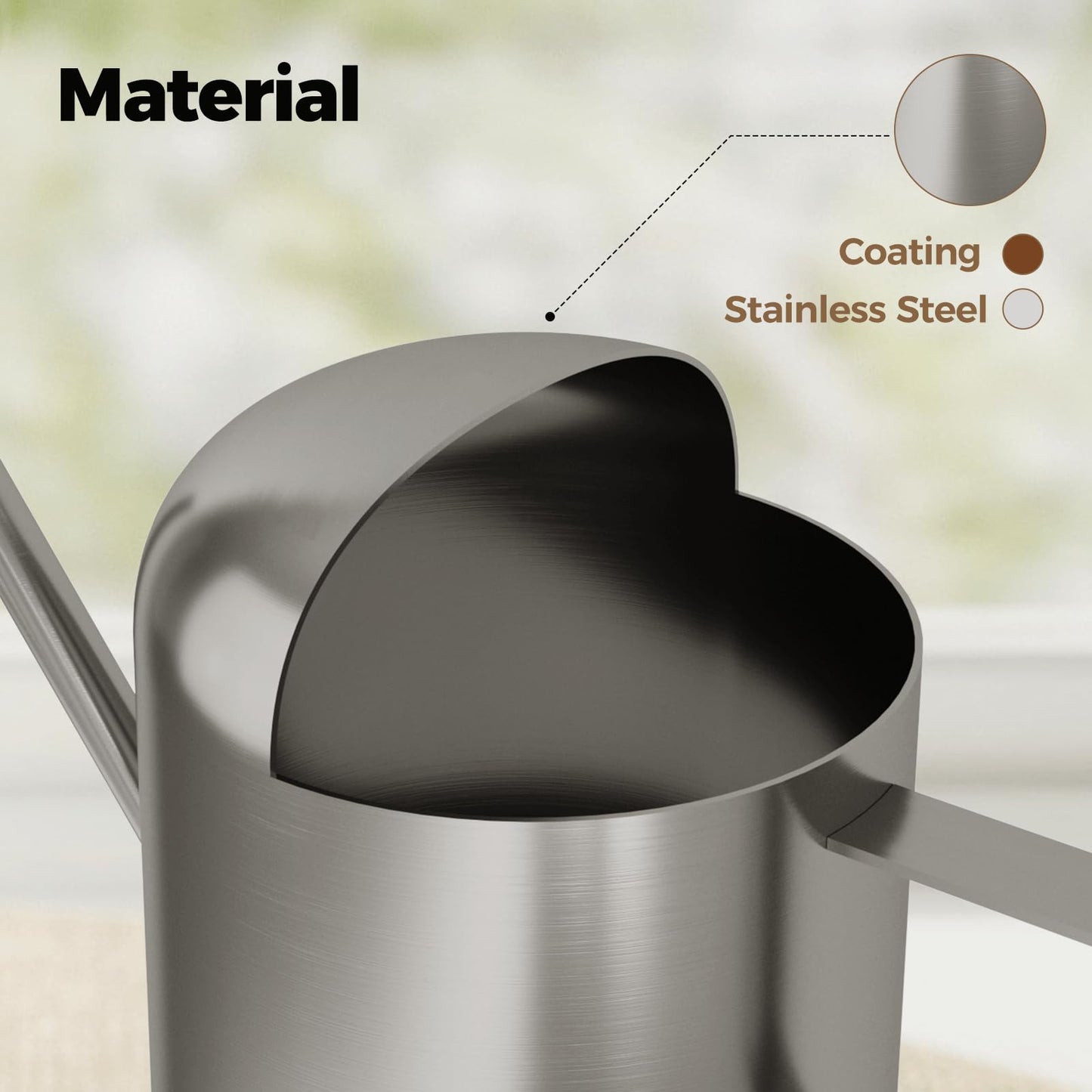 Bamworld Small Watering Can Indoor Outdoor Plant Black Metal Stainless Steel Long Spoutt Flowers Watering Cans for House Garden Plants 10OZ Watering Bottle Cute Stylish Gardening Decoration(Silver)