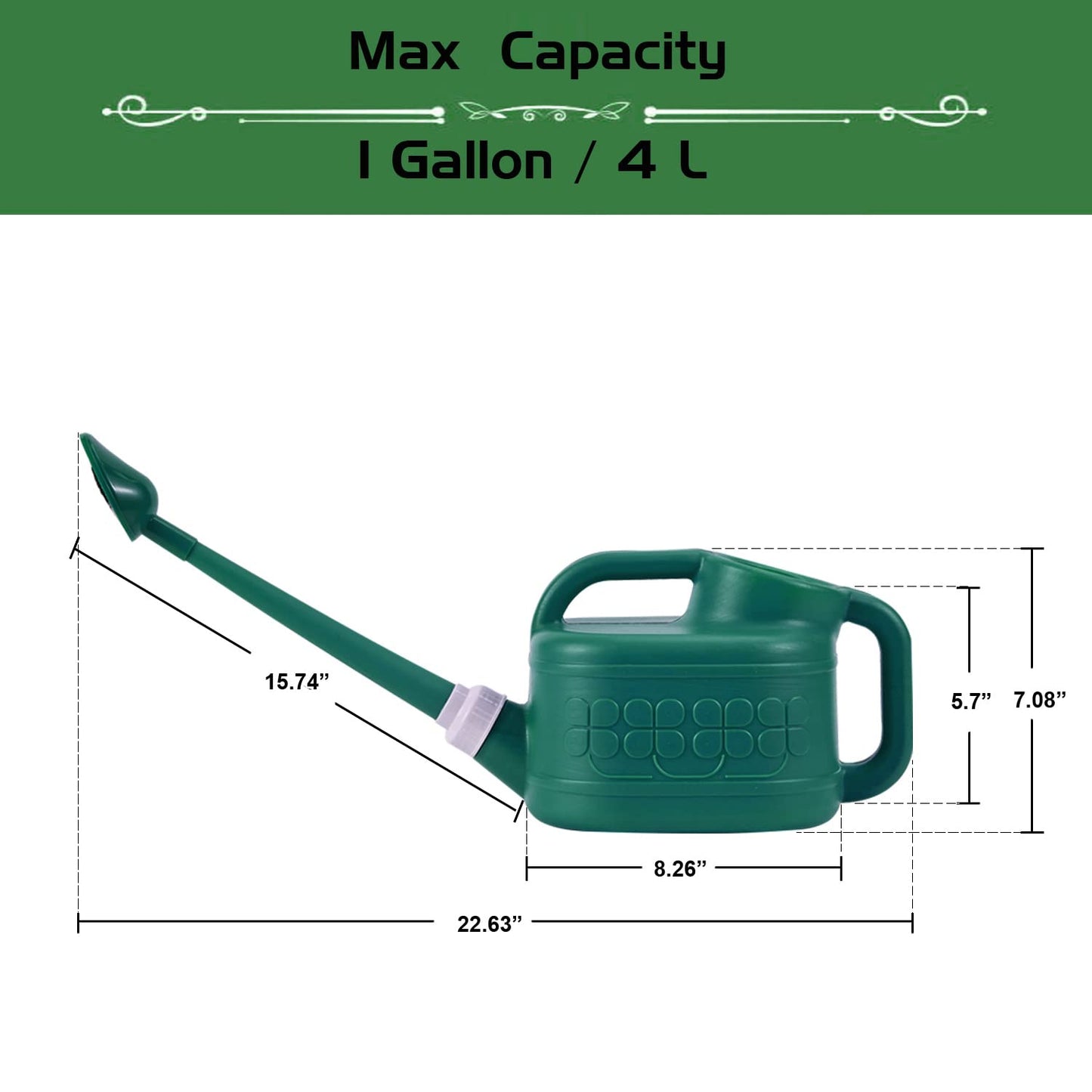 Plastic Watering Can for Indoor & Outdoor Plants 1 Gallon/4-Liter, Ebristar Watering Pot for Garden Flower with Long Spout and Removable 360 Degree Rotation Sprinkler Head - Dark Green