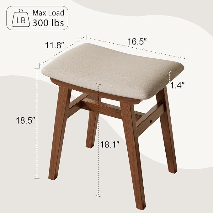 Muwuele Solid Wood Vanity Stool, Compact Makeup Chair