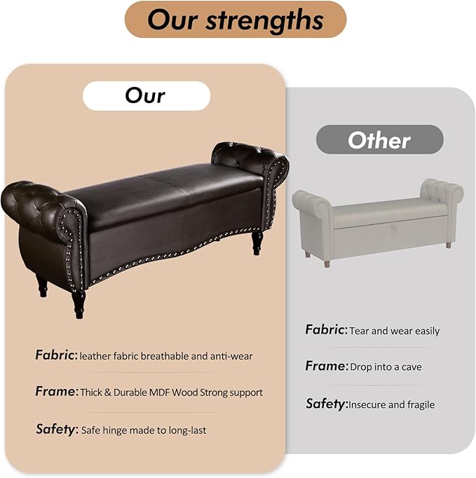 ZZW Storage Ottoman Bench, Tufted Bed Benches