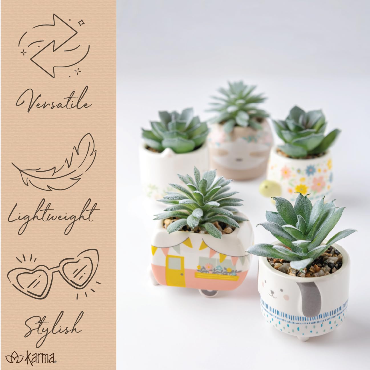 Karma, Shaped Succulent Pot, Faux Mini Ceramic Pot for Office & Home Decor - Rainbow
