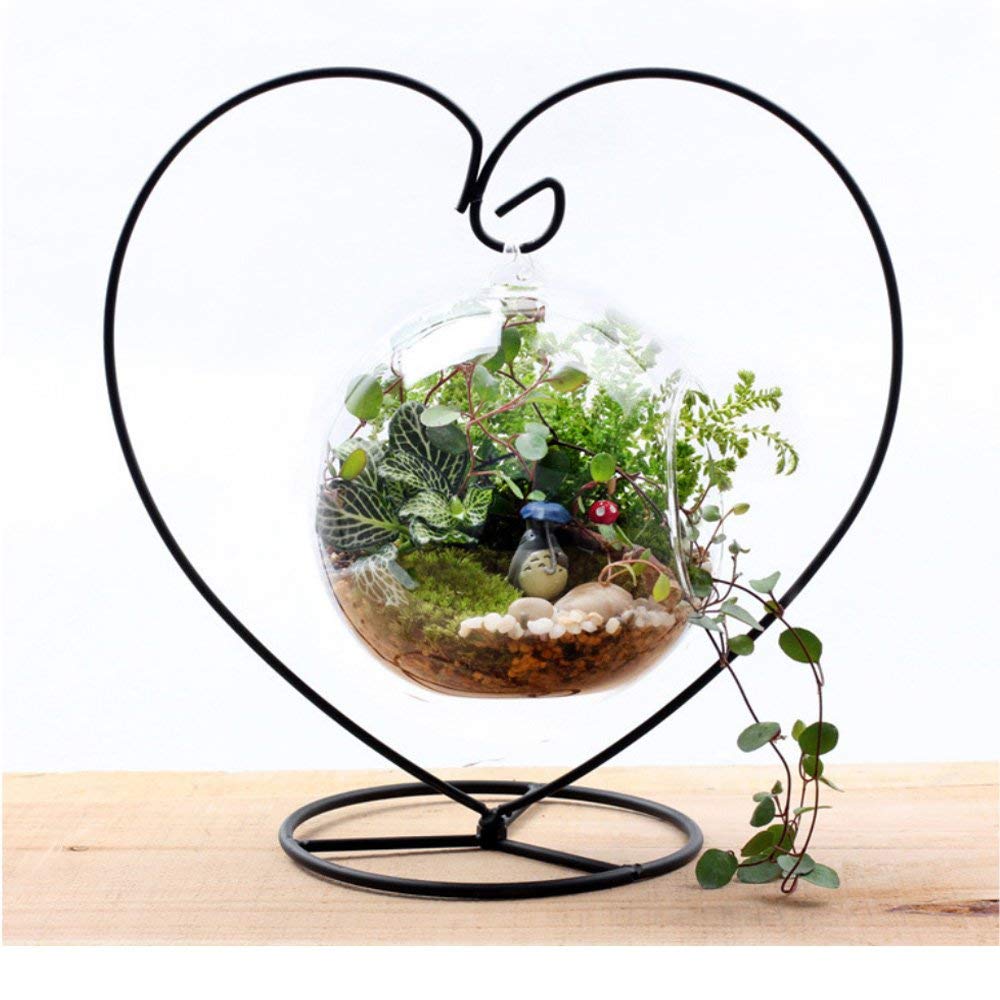 Archi Heart-Shaped Ornament Display Stand Iron Pothook Stand for Hanging Glass Terrarium (Heart-1)