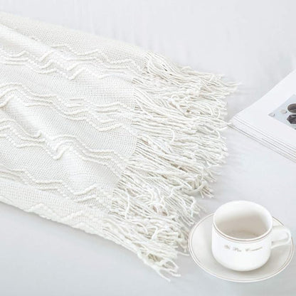 BOURINA Off White Throw Blanket 60x80 Inches Throw Textured Solid Soft Sofa Throw Couch Knitted Decorative Blanket