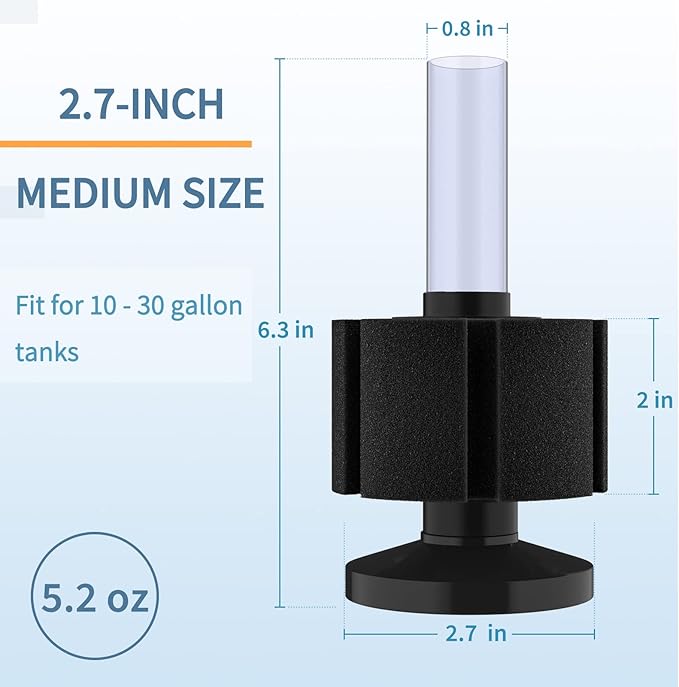 Pawfly Aquarium Bio Sponge Filter Quiet Betta Fry Shrimp and Small Fish Foam Filter for Fish Tank up to 30 Gallons, 3 Pack