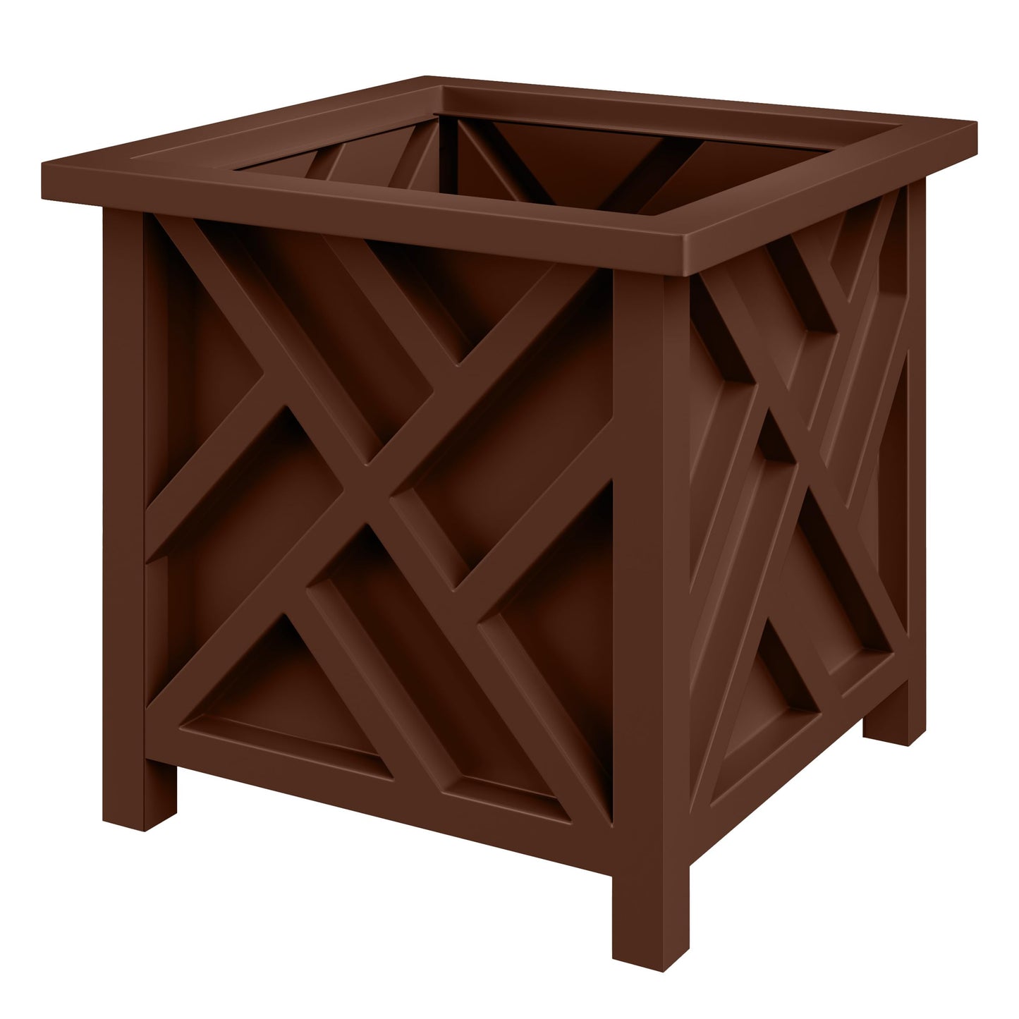Lattice Design Planter Box - 15.5-Inch-Square Decorative Outdoor Flower or Plant Pot - Front Porch, Patio, and Garden Decor by Pure Garden (Brown)