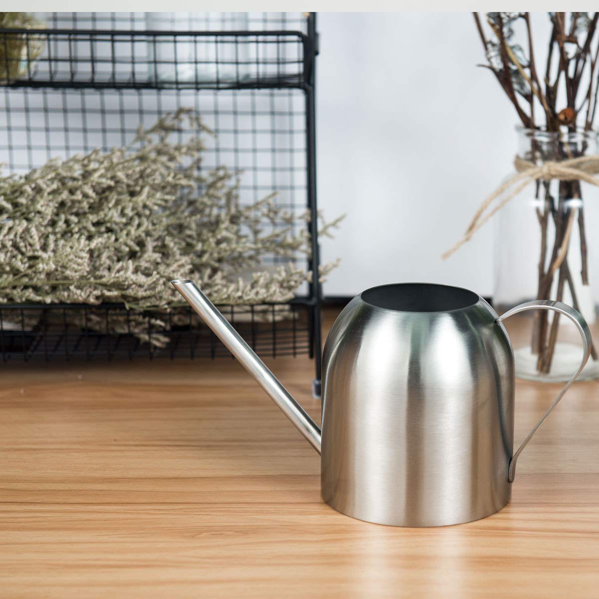 Fasmov Stainless Steel Watering Can, Small Modern Style Watering Pot, 15oz/450ml Watering Can with Long Spout to Prevent Spillage, Perfect Plant Watering Can for Outdoor and Indoor Plants (Silver)
