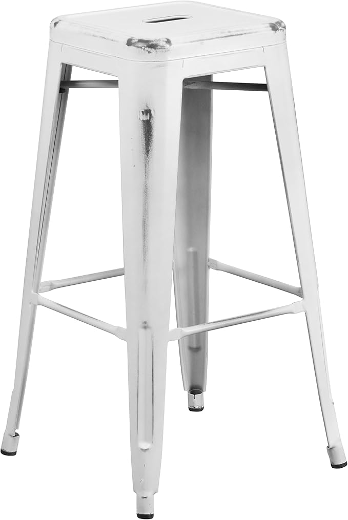 Flash Furniture Kai Commercial Grade 4 Pack 30" High Backless Distressed White