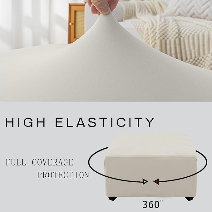 Super Stretch 40x40x15 inch Square Ottoman Cover- Soft Form Fit Ottoman Cover