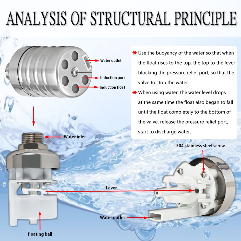 2PCS Float Valve,1/2" to 3/4'' water level control float valve, 304 Stainless Steel Fully Automatic water shut off valve, Automatic Water Level Controller for Water Tank, Pool, Livestock Troughs.