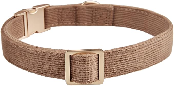 Soft Cotton Dog Collar with Metal Buckle Adjustable Heavy Duty Comfy Corduroy Collars for Small Medium Large Dogs,Brown,Small
