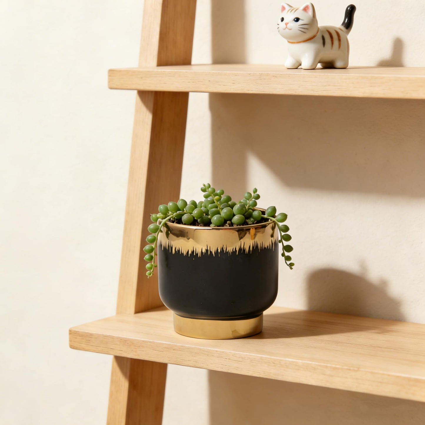 LB Black Gold Ceramic Planters for Indoor Plants, Succulent Plant Pots Ceramic Plant Pot, Modern Flower Pots for Living Room Office Home Decor, Round Flower Pot of 4.3 Inch(Plant Not Included)