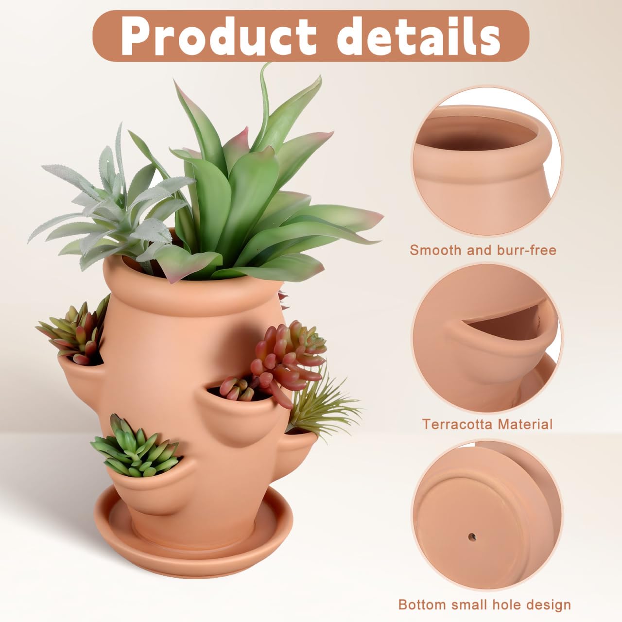 CAXUSD Ceramic Strawberry Tower Planter Pot with Multi Mini Pockets for Succulents and Small Plants Lightweight Indoor Outdoor Decorative Garden Flower Container 5.91X7.48X5.91 Inches