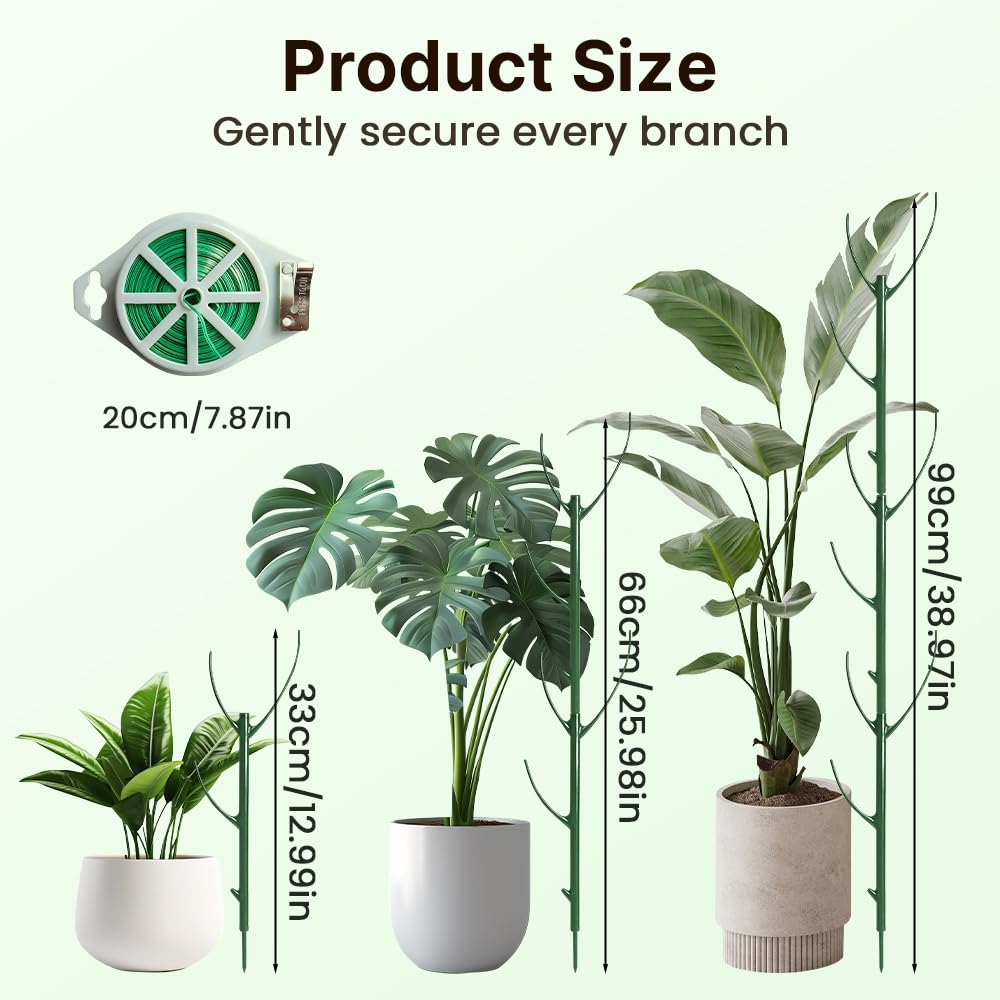 Plant Support Stakes, 12 Pack Plant Stakes for Indoor Plants, Stackable 4 Tier Durable Trellis Garden Poles for Outdoor Gardening, Plant Support Structures for Monstera Climbing Plants (Green-12Pack)