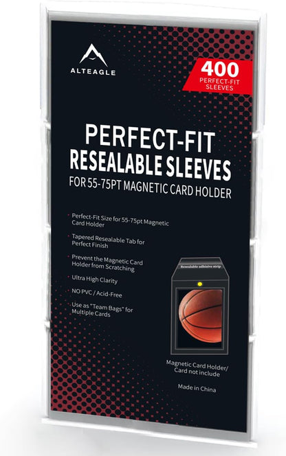 Resealable Sleeves for 55-75PT Magnetic Card Holders, Exact Fit Team Bags for 55-75PT Magnetic Card Holders (400 Pack)