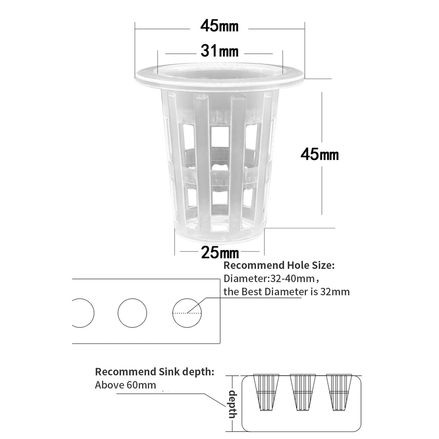 LAPOND 100 Pack 1 Inch Net Pots,Garden Slotted Mesh Net Cups Basket Hydroponic Pots Plant Nursery Pots for Hydroponics