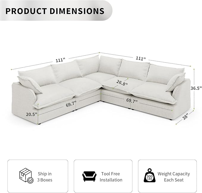 5 Seat V Shape Modular Sectional Couch Sofa