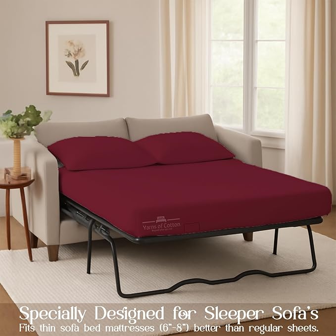 Sleeper Sofa Bed Sheet, 100% Cotton 400 Thread Count, 4 Piece Set, Deep Pocket