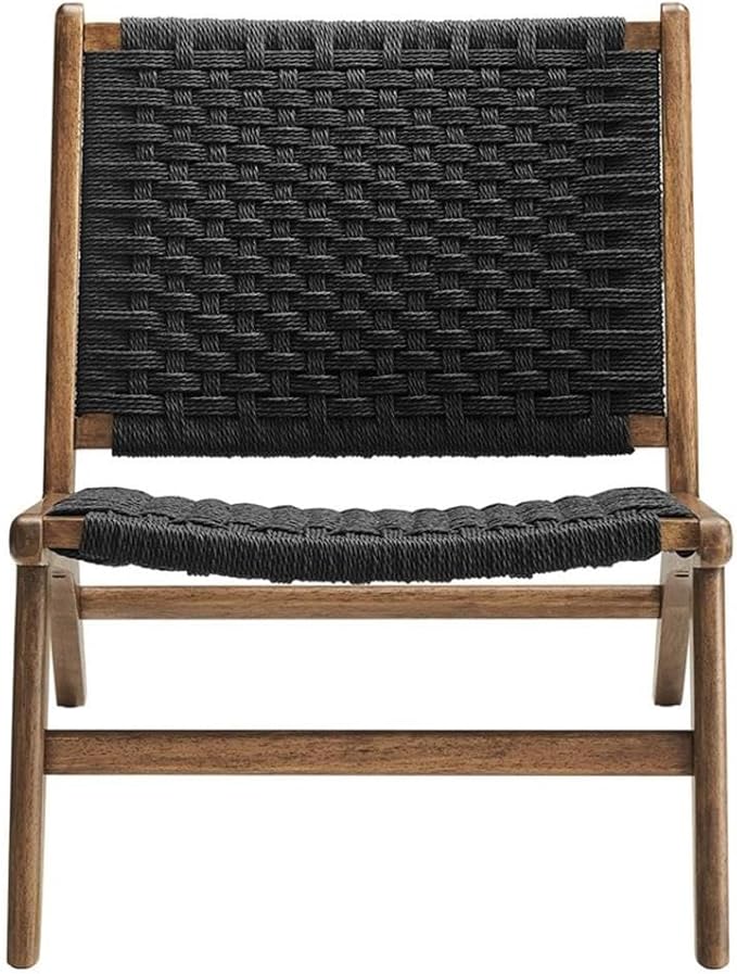 Modway Saoirse Woven Rope Wood Accent Lounge Chair in Walnut Black