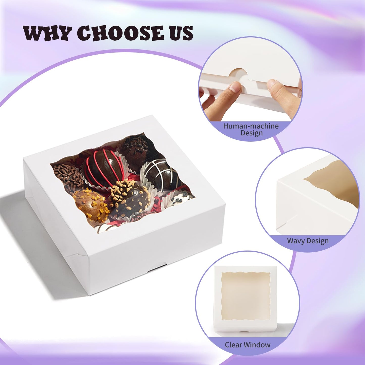 TEMLQPACK 20pcs 5x5x2 Inch Window Boxes - Fits Cookies, Soap, Chocolate, Macaron, Cake & Gift Goodies
