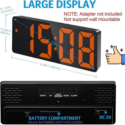 AMIR Digital Alarm Clock, LED Clock for Bedroom, Electronic Desktop Clock with Temperature Display, Adjustable Brightness, Voice Control, 12/24H, 6.3" Large Display for Home, Bedroom, Office