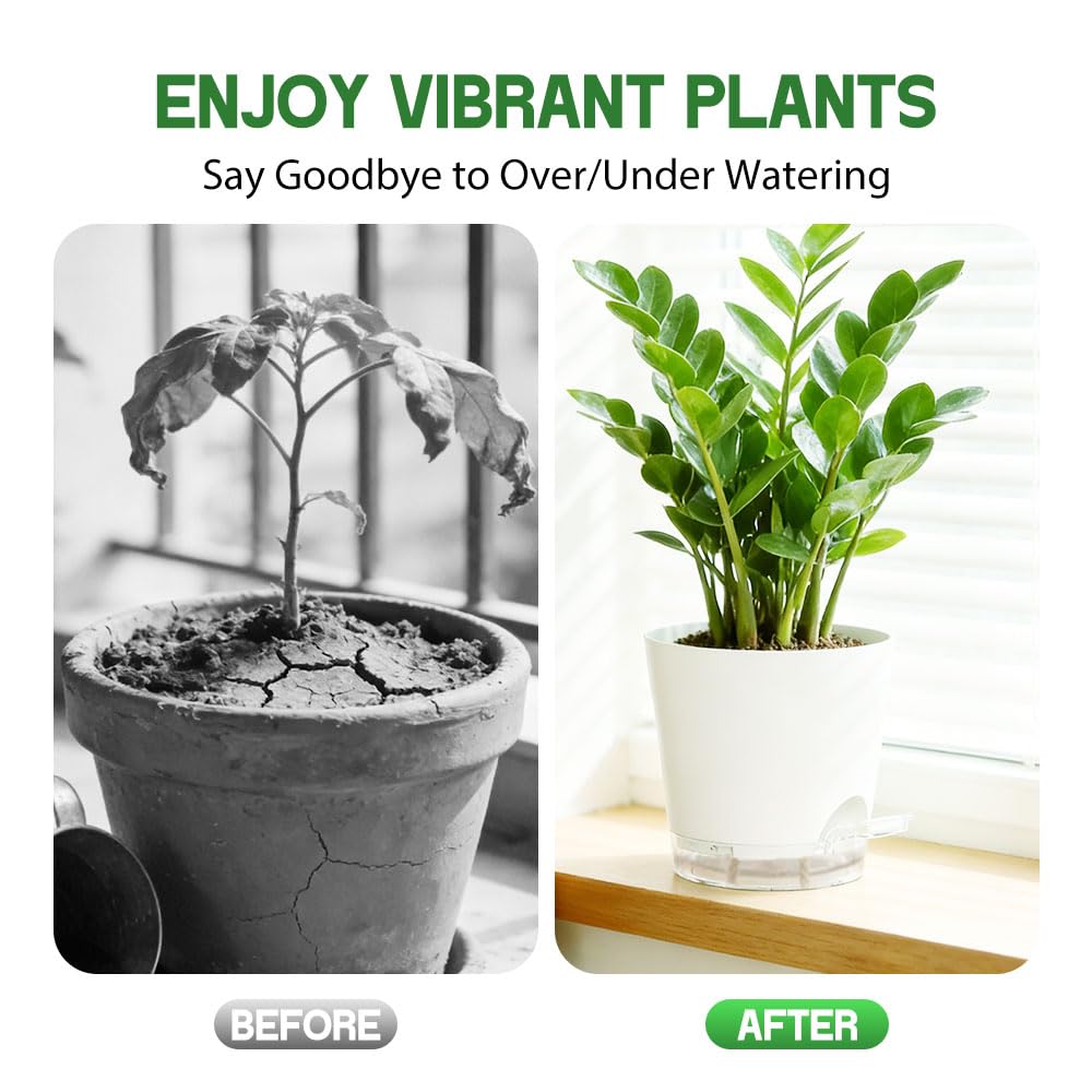 KEETUMOOD Self Watering Pots for Plants, 2026 New Flower Plant Pots with Drainage Holes, Wicking and Clear Reservoirs for Succulent, Aloe, Cacti and Others - 6 Pack (White, 6")