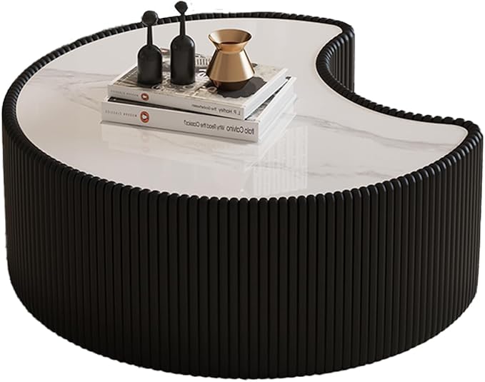 29.53" Marble Coffee Table, Modern Creative Moon Coffee Table