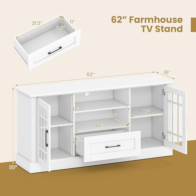 Giantex Farmhouse TV Stand for 65/70 Inch TV, Tall Entertainment Center