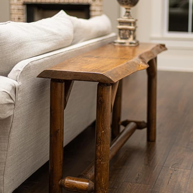 Rustic Sofa Table 56" Live Edge Console Table Cedar & Pine Wood