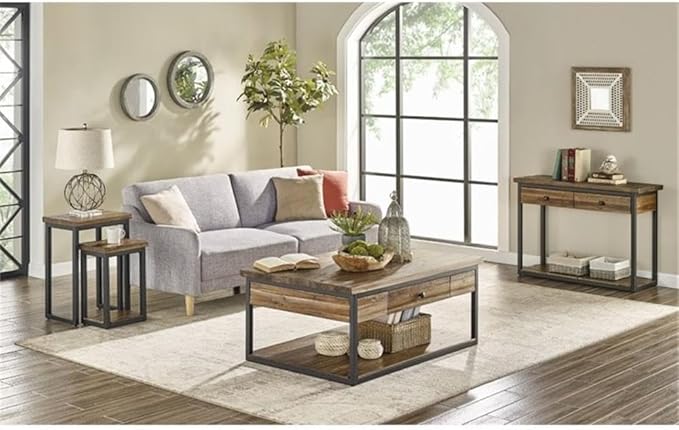 Claremont Rustic Wood Nesting End Tables, Solid Wood and Black-Finished Metal