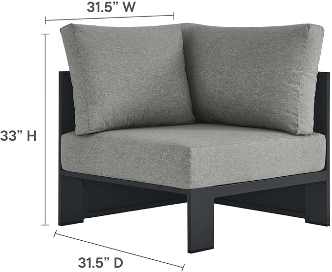 Modway Tahoe Aluminum 3-Piece Outdoor Patio Furniture Gray, Modular Sectional