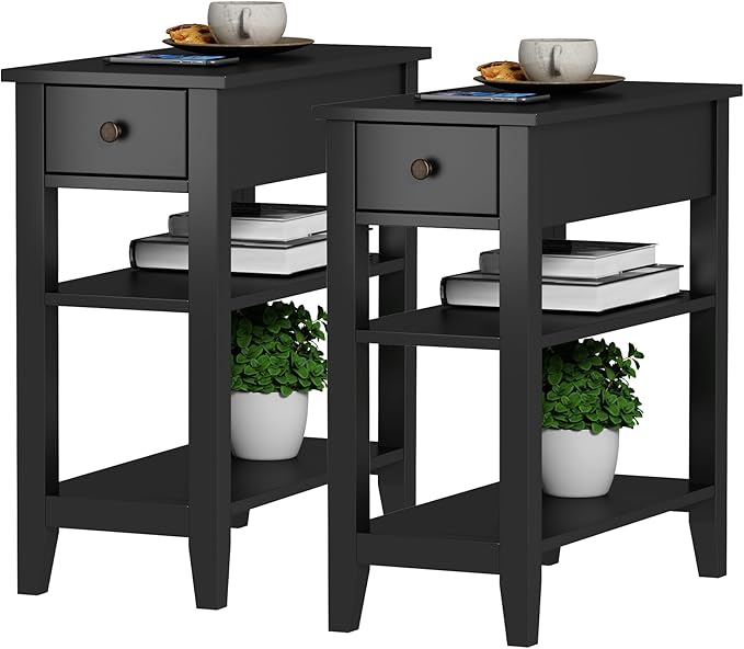 ChooChoo Side Table Living Room Set of 2, Narrow End Table