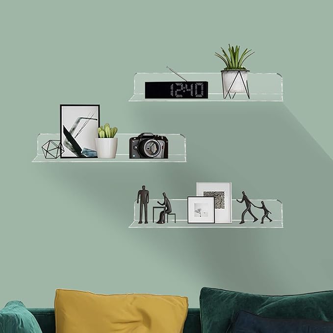 Weiai Clear Acrylic Shelves 12 Inch, Floating Wall Mounted Shelf