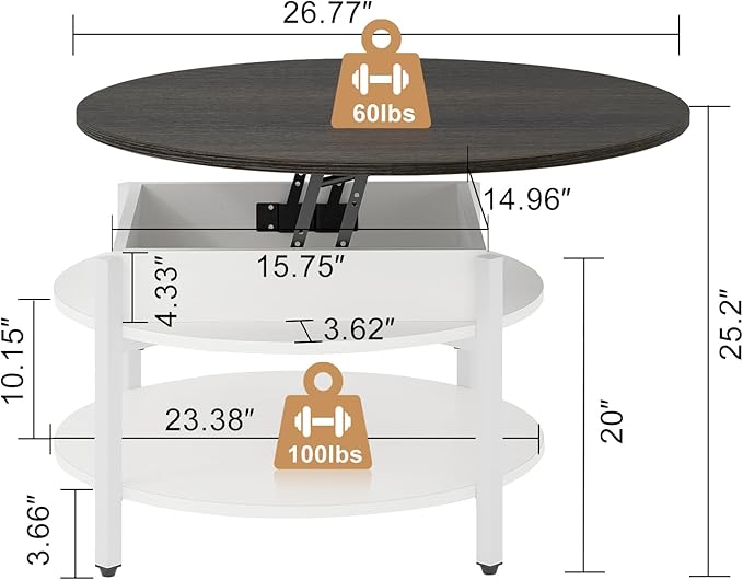FABATO Round Lift Top Coffee Table