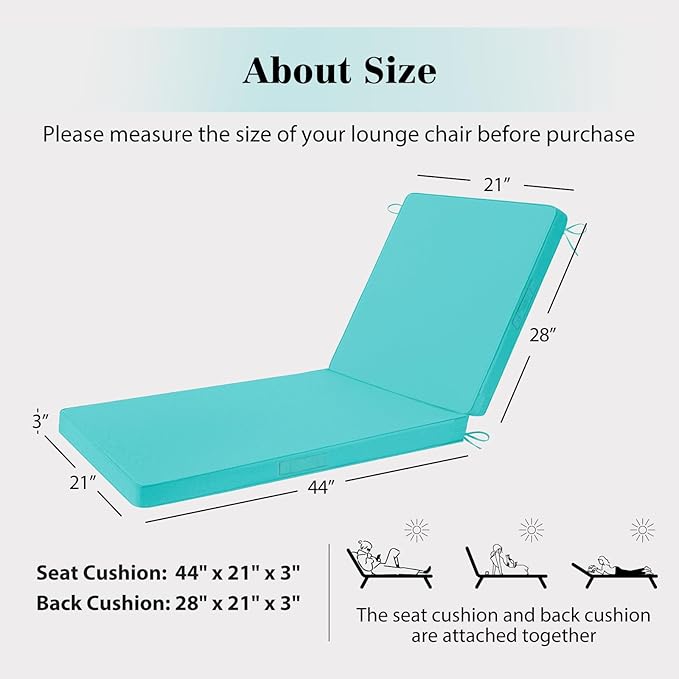 Chaise Lounge Cushions Outdoor, 4 Adjustable Ties Lounge Chair Cushions