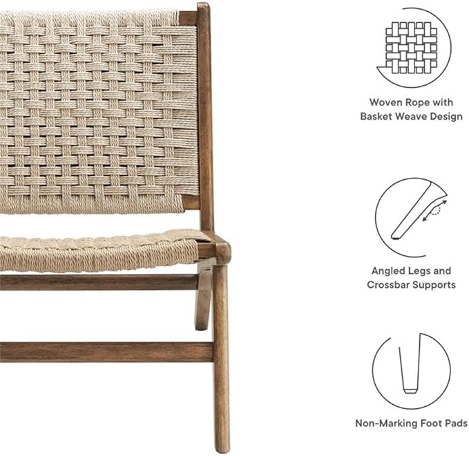 Modway Saoirse Woven Rope Wood Accent Lounge Chair in Walnut Natural