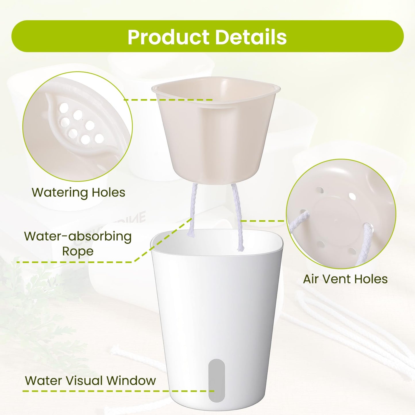 Xaajooio 20 Pcs 3 Inch Self Watering Planters with Water Level Indicator and Vent Holes, Indoor Garden Pots for Succulents African Violets