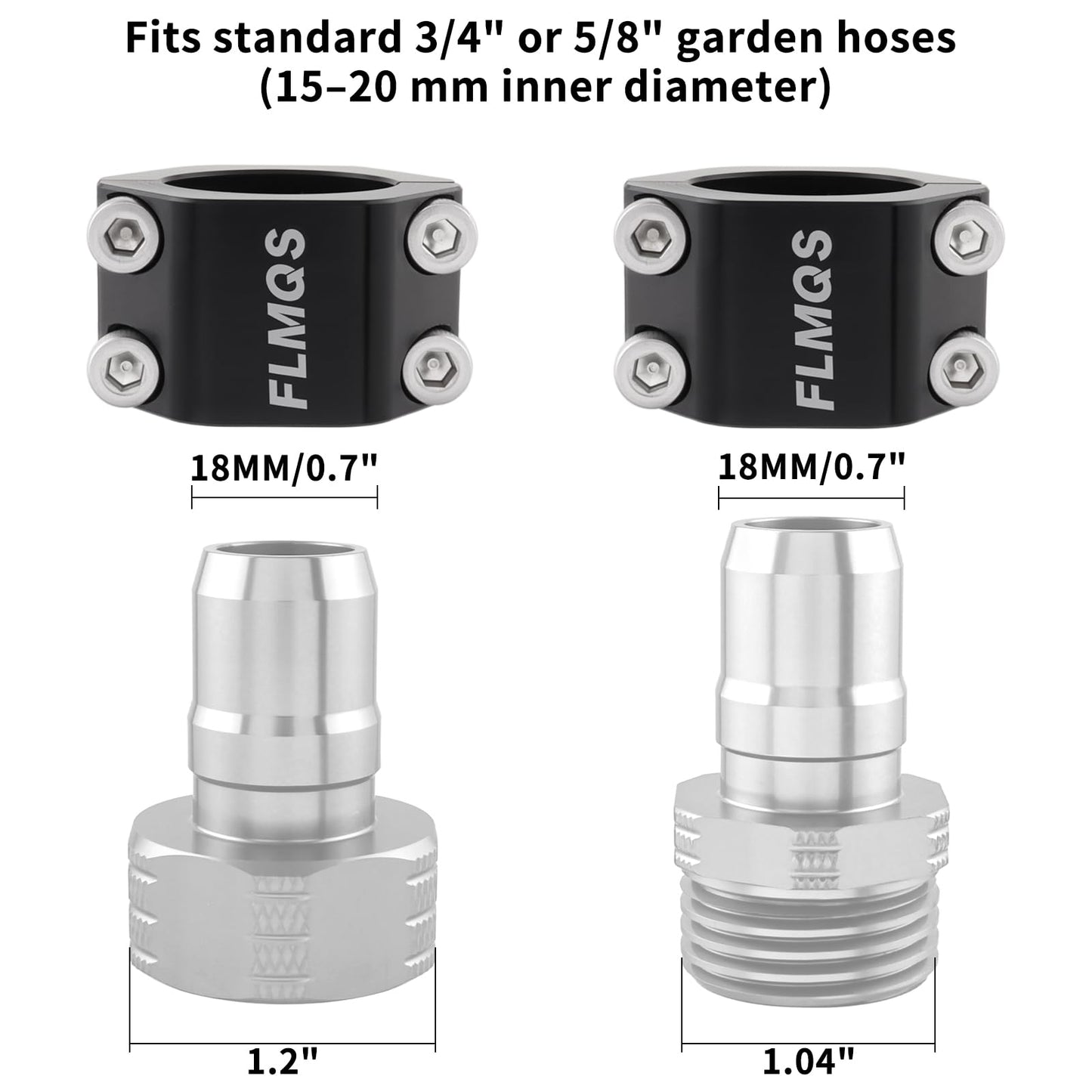 FLMQS Garden Hose Repair Connector Kit with Clamps, Fits 3/4" or 5/8" Garden Hoses, Leak-Proof Male and Female Hose Adapter, 3 Sets White