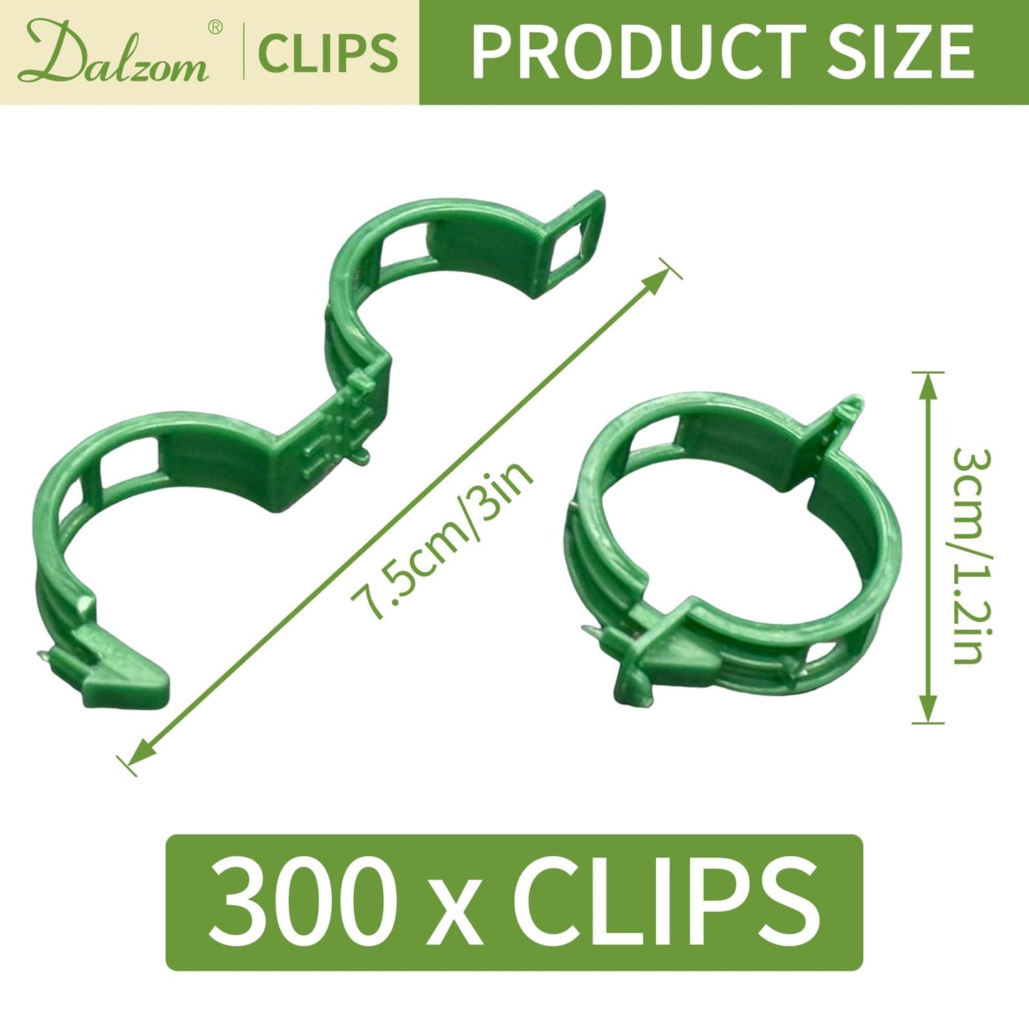 Dalzom® 300Pcs Tomato Clips, Plastic Trellis Clips Plant Support Clips, Plant Clips for Support, Grape Vine, Tomato Vine, Vegetables Plants, Garden Clips to Grow Upright Makes Plants Healthier (Green)