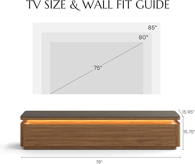 POVISON Fully Assembled 79" Mid-Century Modern TV Stand