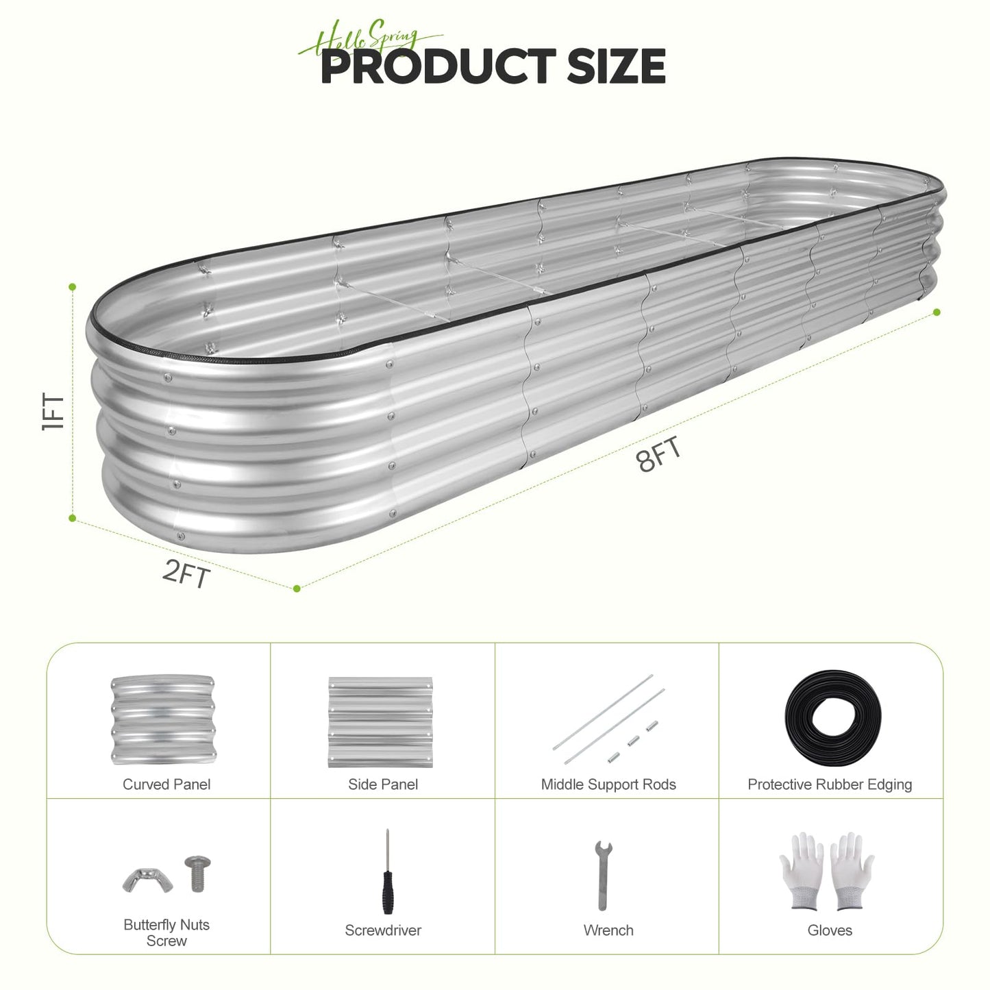 ZORMY Galvanized Raised Garden Bed 2 Pack, 8x2x1ft Oval Metal Planter Box Outdoor with Support Rods & Corner Protection, Planter Beds for Vegetables, Fruits, Flowers (Silver)