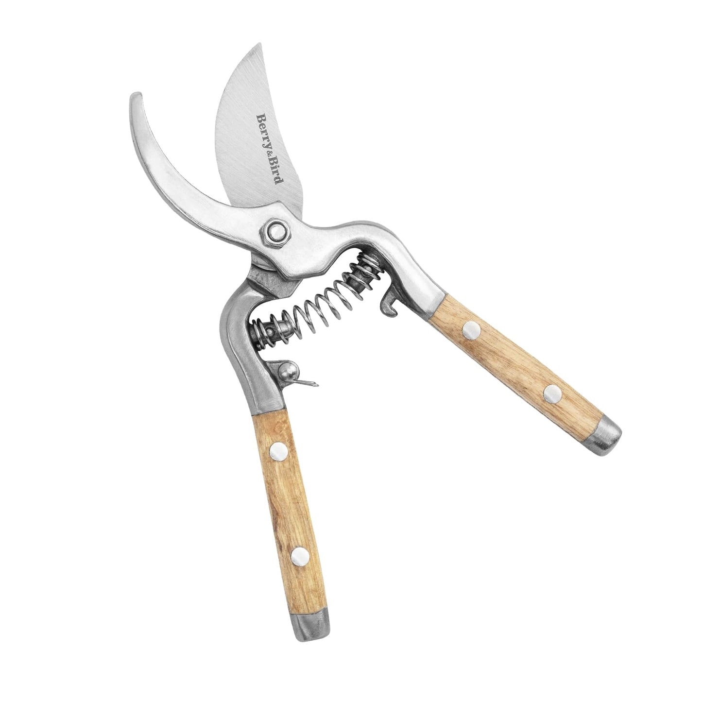 Berry&Bird 8'' Bypass Pruning Shears with Wooden Handle, Curved Blade Garden Hand Pruner, Stainless Steel Scissors Ultra Sharp Clippers for Gardening Trimming Cutting Bonsai Plant Flower & Picking