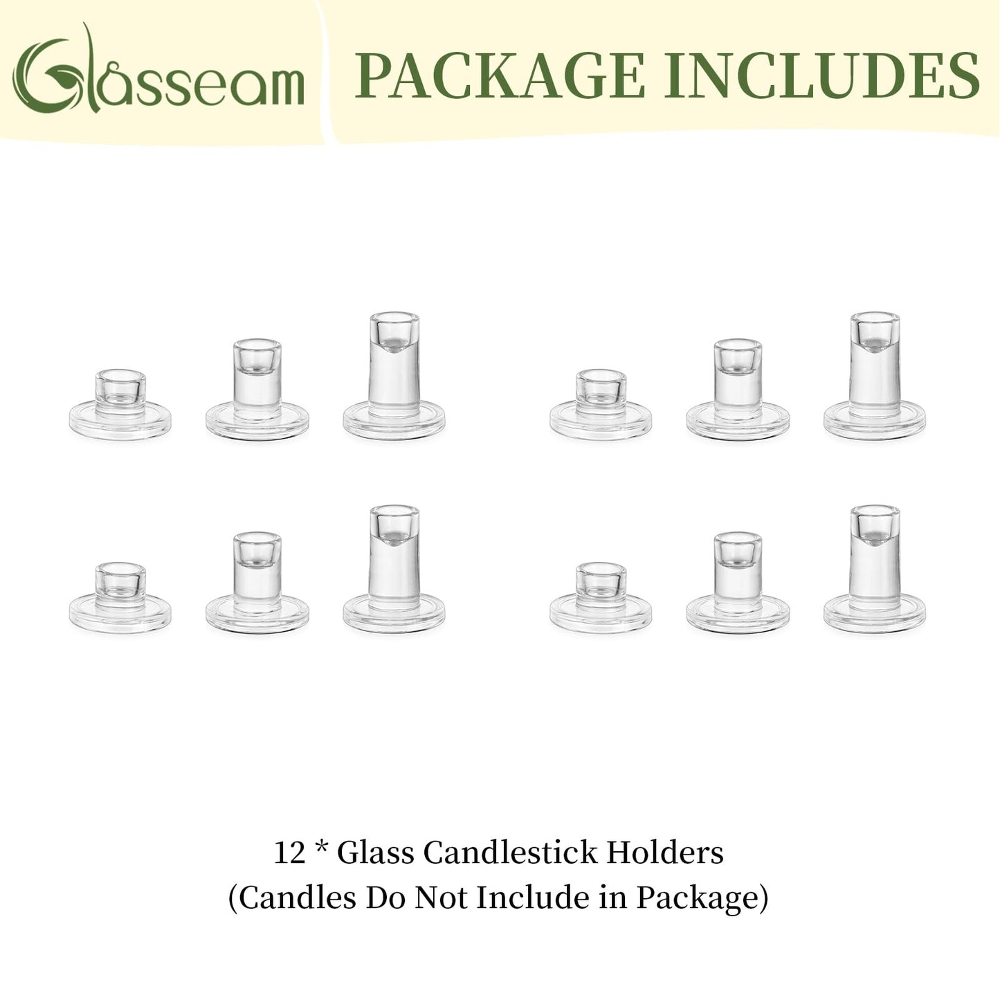 Glasseam Taper Candle Holders Bulk: 12 Pcs Glass Candlestick Holders for Tapered Candles Set Small Clear Candle Sticks Holder Decor for Wedding Table Centerpiece Holiday Christmas Decorations