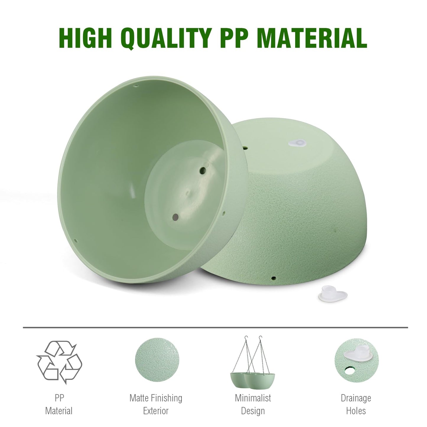 WSMKSZ 10 inch Hanging Planters for Outdoor Indoor Plants with Drainage Holes and Chain, 2 Pack Round Hanging Flower Pots for Garden Home Porch Decor,Green