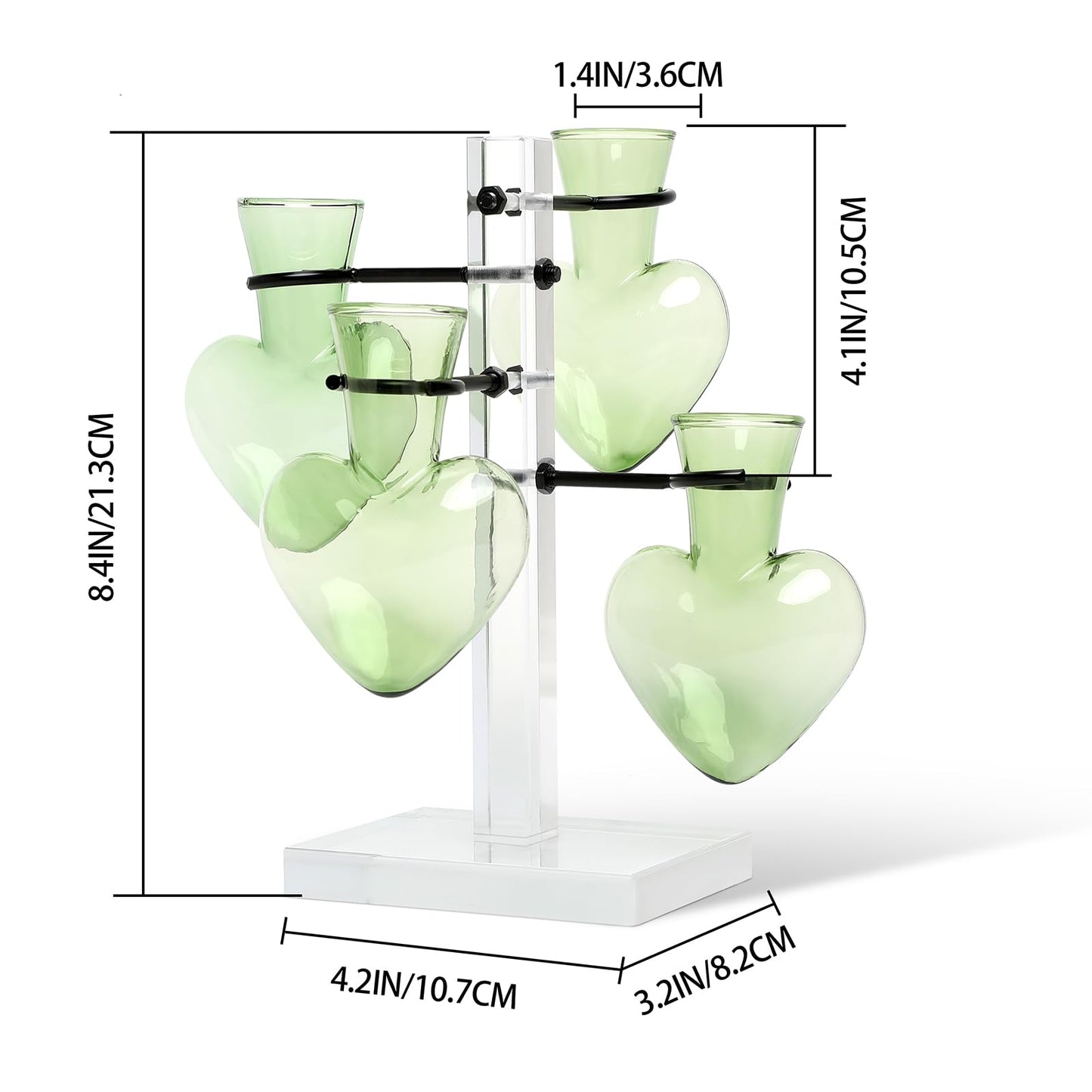 YYHglass Clear Plants Propagation Stations Terrarium Kit Birthday Gift for Women for Indoor Home Office Decor Acrylic Plant Accessories - 4 Love Hear Vase