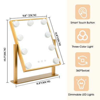Lighted Makeup Mirror Hollywood Mirror Vanity Mirror with Lights, Touch Control Design 3 Colors Dimable LED Bulbs, Detachable 10X Magnification, 360°Rotation, (White) 12" L x 14" W